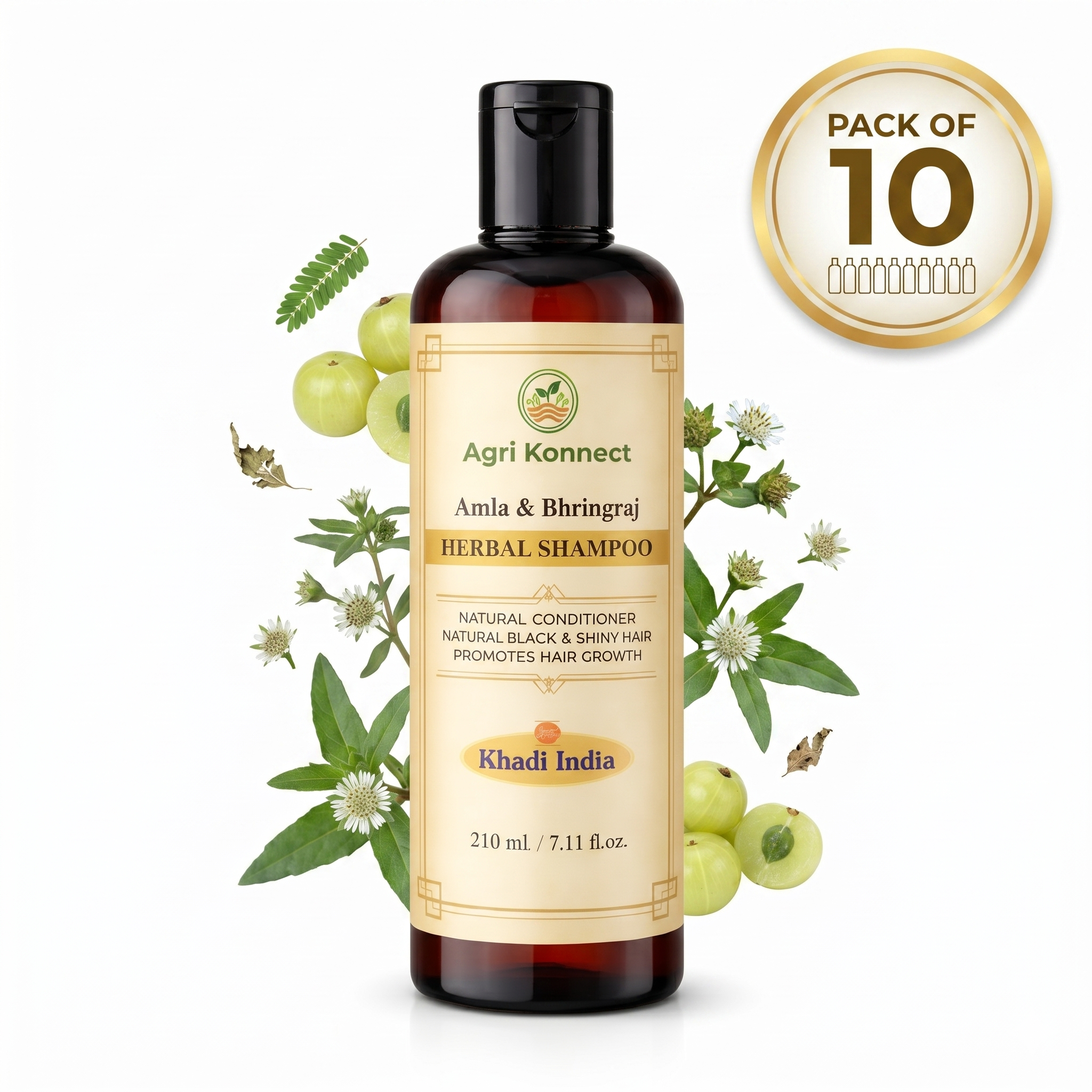 Amla Bhringraj Shampoo is a deeply nourishing and revitalizing hair care solution designed to strengthen hair and promote healthy, natural growth. Enriched with the powerful benefits of amla and bhringraj, it helps cleanse the scalp effectively while delivering essential nutrients to the hair roots. Amla supports stronger, shinier hair, while bhringraj is known for reducing hair fall and improving hair thickness over time. The gentle yet effective formula removes dirt, excess oil, and buildup without stripping away natural moisture, keeping hair soft, smooth, and manageable. With regular use, it helps improve hair texture, maintain scalp health, and restore the natural vitality of your hair. Suitable for all hair types, this pack of 10 is ideal for long-term and consistent hair care.