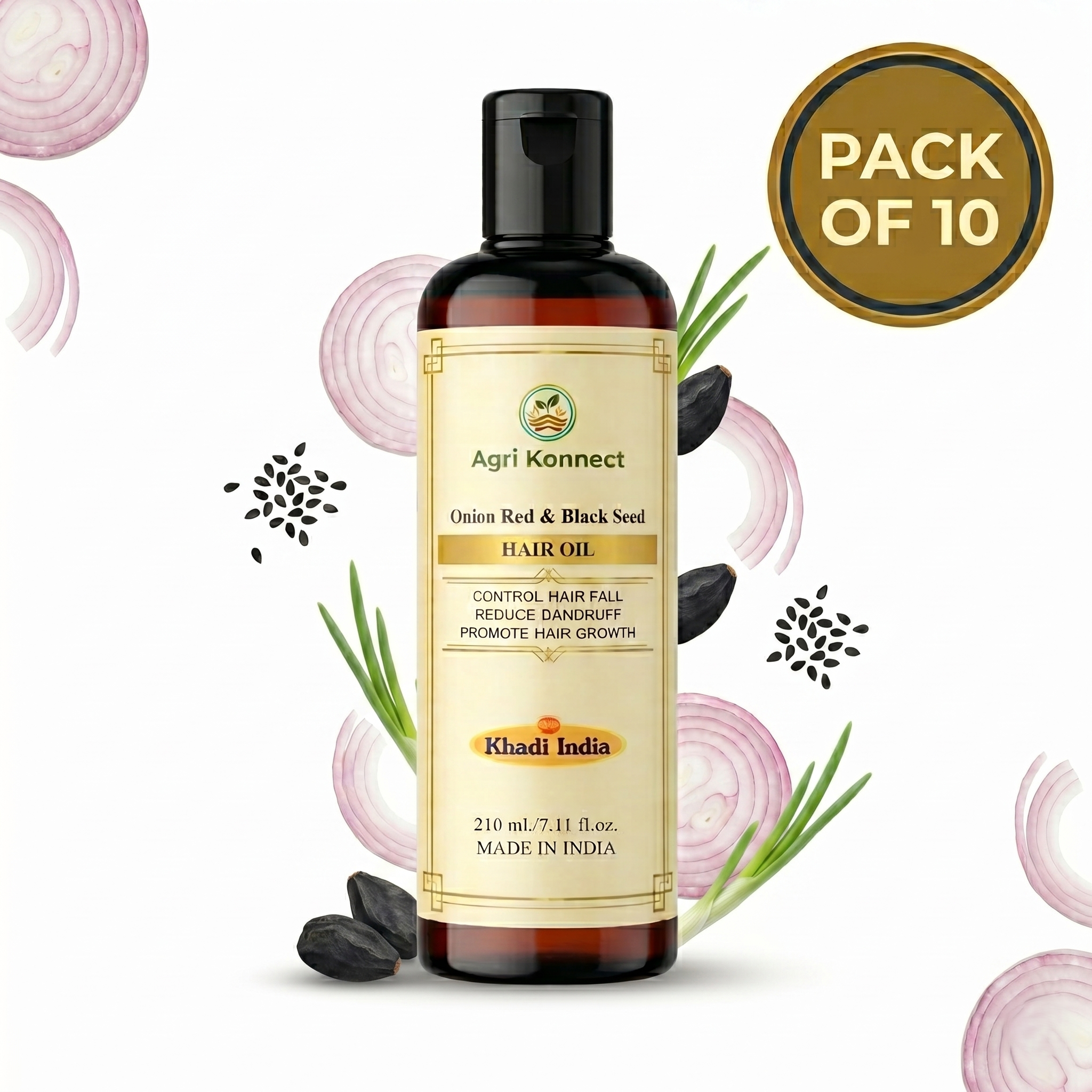 Onion Red & Black Seed Hair Oil 210ml Hair Fall Control & Root Strengthening Oil Pack of 10